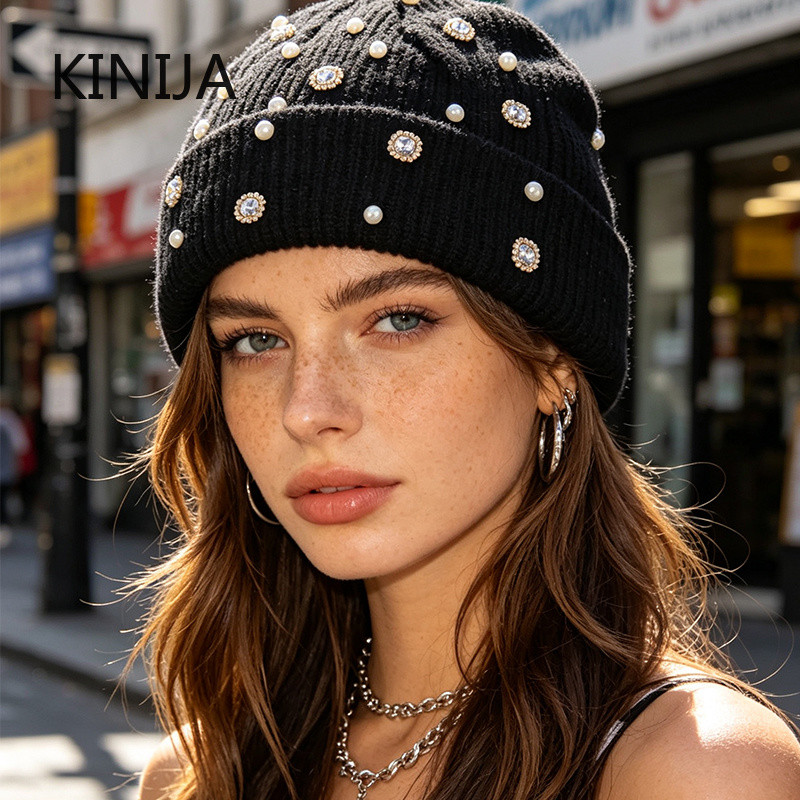 Beanie Cuffed Knit - Bonnet d'hiver en tricot avec décor